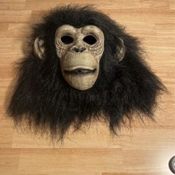 Adult Size Halloween Monkey Mask Thin Plastic Face Faux Fur Full Head Black Tan
