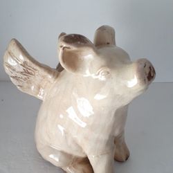 Vintage Flying Rustic Pig Statue Farm Folk Art
