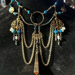 Handmade Blue and Gold Layered Necklace 