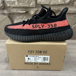 New Adidas Yeezy Boost 350 V2 Core Black Red Size 9.5 Men