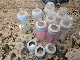 Baby bottles and plates
