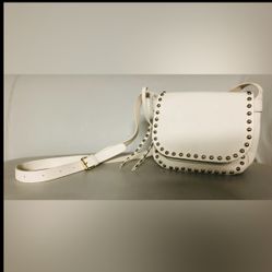 Charming Charlie Crossbody Purse Ivory magnetic zipp closure metallic embellishm