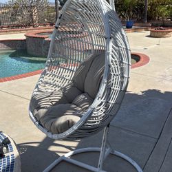 Outdoor hanging furniture, egg shaped