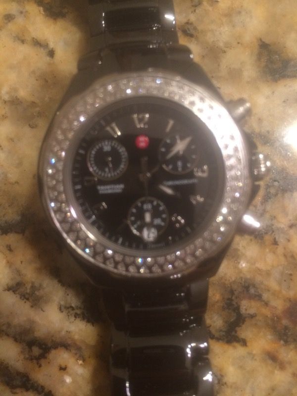 Beautiful Authentic Michele Tahitian 100 Diamond .47 CTTW Chronograph Black Ceramic Watch