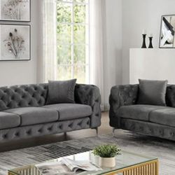 Brand New Grey Contemporary Style Sofa & Loveseat 