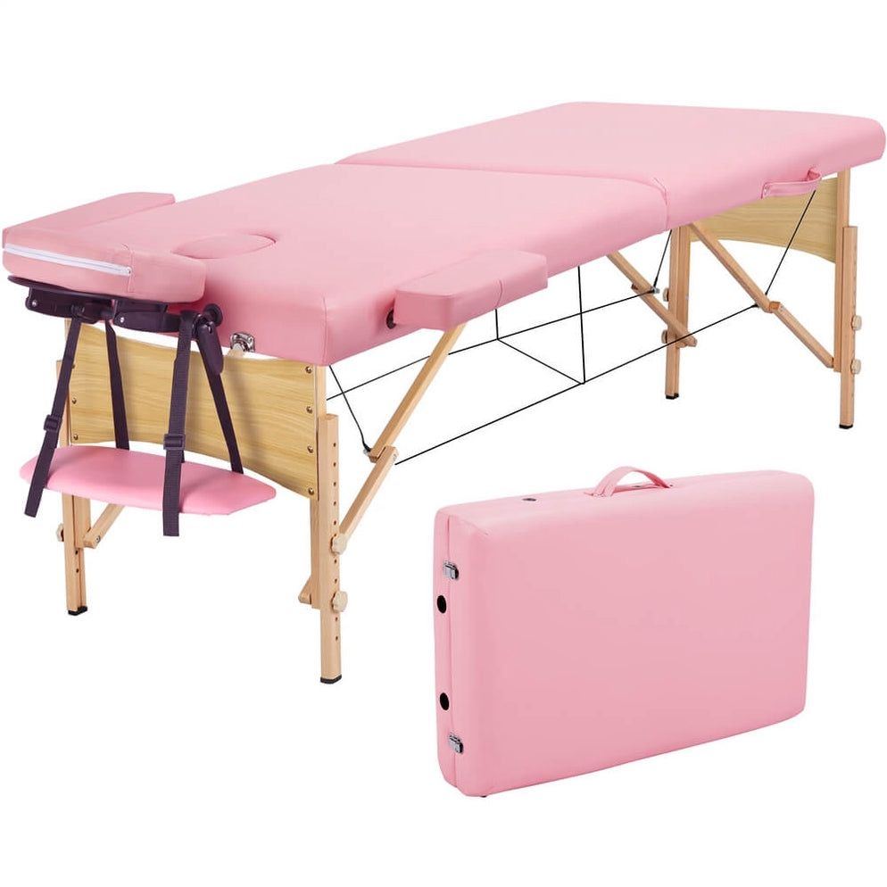 Massage Table Portable Massage Bed 2 Sectional Folding Massage Table Height Adjustable Salon Bed with Face Cradle Armrests Hand Pallet Carry Case Bag