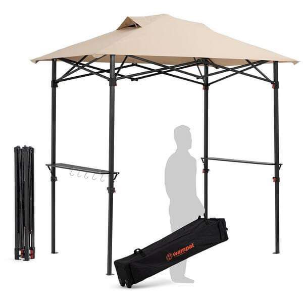 WAMPAT 8'x 5' Outdoor Pop up Grill Gazebo for Patios Portable BBQ Gazebo Barbecue Canopy Grill Shelter, Beige