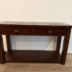 Granite top entry table with two drawer storage