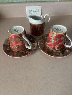 His & Hers Coffee/ Tea Mugs with Creamer Set; Genuine Stoneware; New