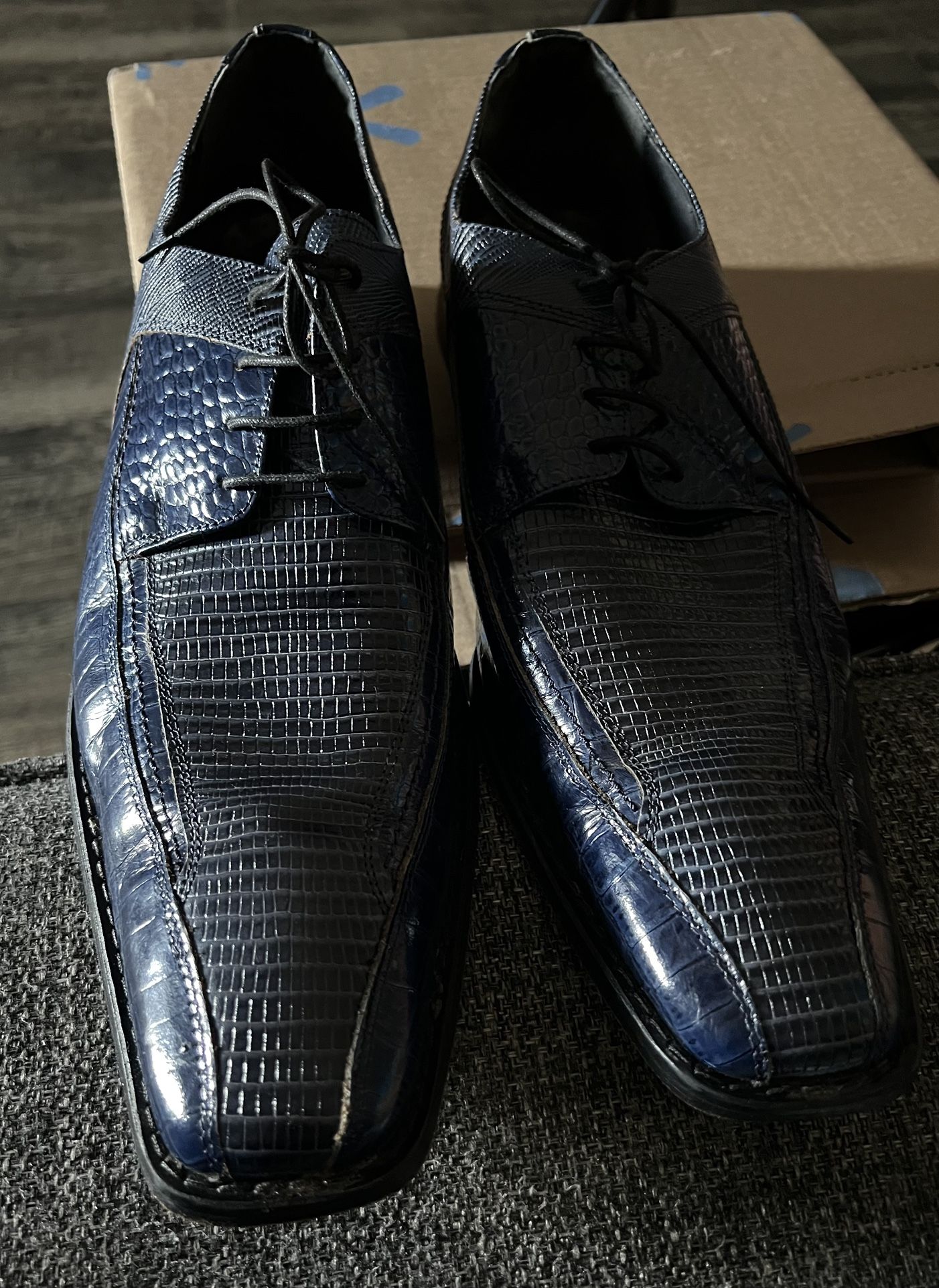 Men Leather Navy Blue Sz 15