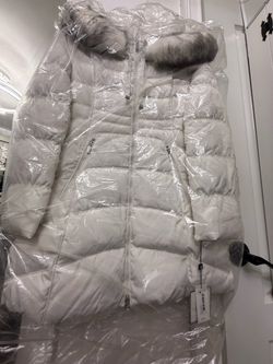 White Long Puffer Coat with Fur Hood