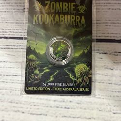 2026 Zombie Kookaburra Edition 3g .999 Colorized Silver art medal in card
