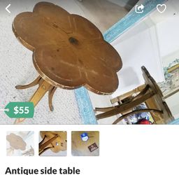 Antique table floral motif w original stamp