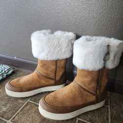 Koolaburra by UGG Tynlee Chestnut Womens Faux Fur Zip Suede Waterproof Boots