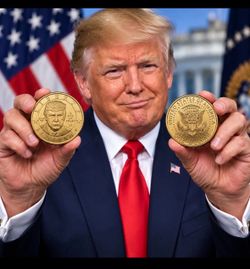 President Donald Trump Semiquincentennial $1 Coin roll  in hand