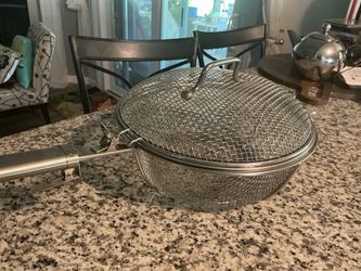 Parini large BBQ basket removal cover stainless steel. Long handle . 14inches . New