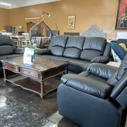 Black Bonded Leather Sofa Loveseat And Chair 