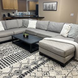 3-Piece Grey Fabric Chaise Sectional
