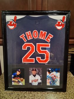 JIM THOME HALL OF FAMER CLEVELAND INDIANS,CUSTOM  BRANDED, AUTHENTIC FRAMED JERSEY.