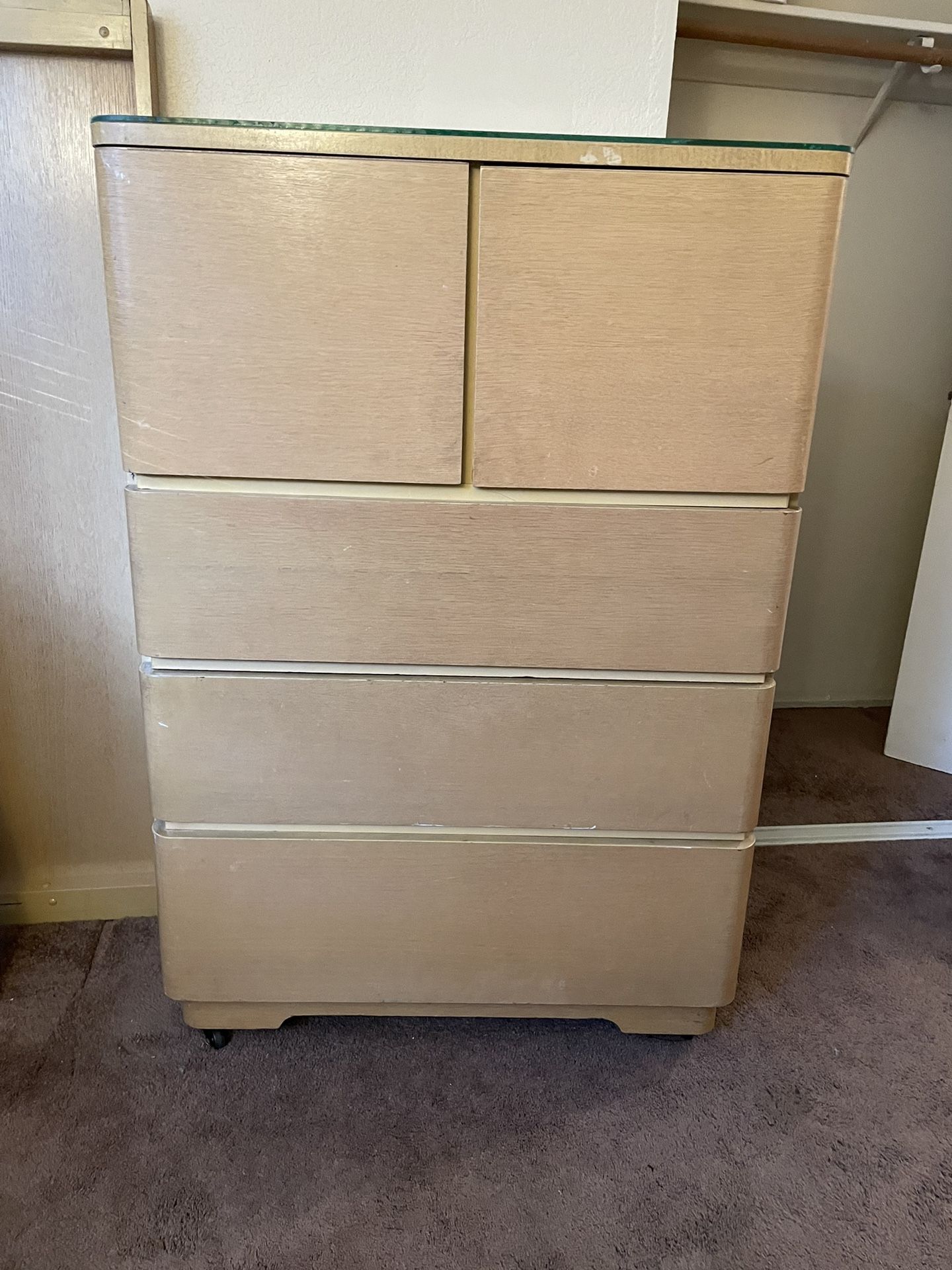 Vintage Blonde Plywood Full Size Bedroom Furniture Set