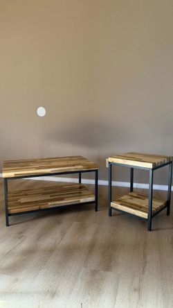Butcher Block Coffee Table & Matching Side Table Set