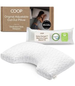 (Brand New in Box)  Set of 2 Pieces, Coop Home Goods Original Cut-Out Adjustable Pillow, Queen Size Bed Pillows for Neck & Head Support, 18 x 28 “ Mem