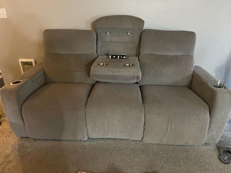 Reclining Loveseat with Outlets & LED Lights – Great Condition
