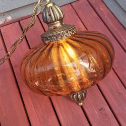 AMBER Saucer Glass Vintage Light Swag Hang Chain Lamp Retro Diffuser Plug-in Mid Century