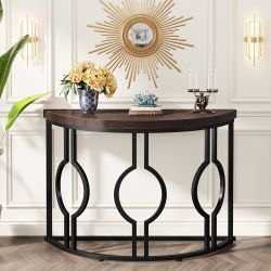 43" Industrial Console Table, Half Moon Shaped Accent Sofa Table