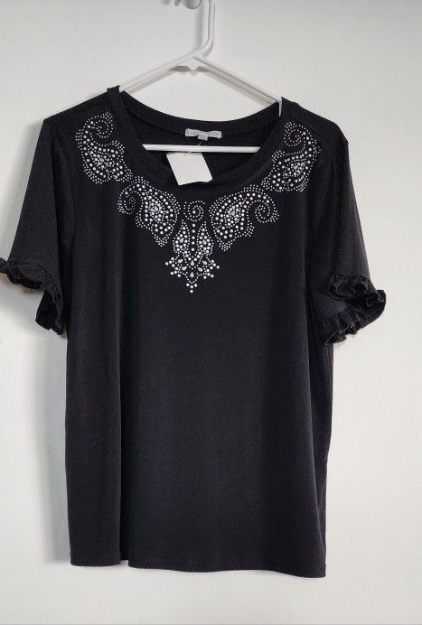 NWT Women's Balck Short Sleev Top Size XL