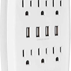 6 Outlet Wall Plug Extender with 4 USB Ports (4.8A Total)5 Core WMS 6S 4USB