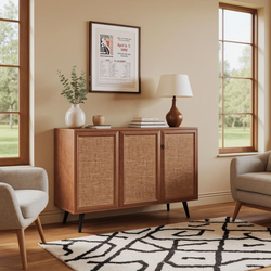Cairo Modern Rattan Sideboard Storage Cabinet with 3 Doors
