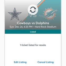 2 Tickets And A Parking Pass Miami Dolphis Vs. DALLAS