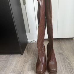 Brown Platform Over The Knee Boots - 8.5