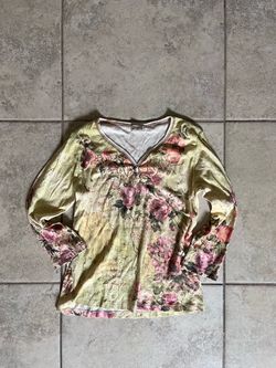 Jamee J. Jeans Y2K Floral Rhinestone Long Sleeve Top