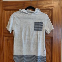 Gray Cotton Short Sleeve Hoodie 