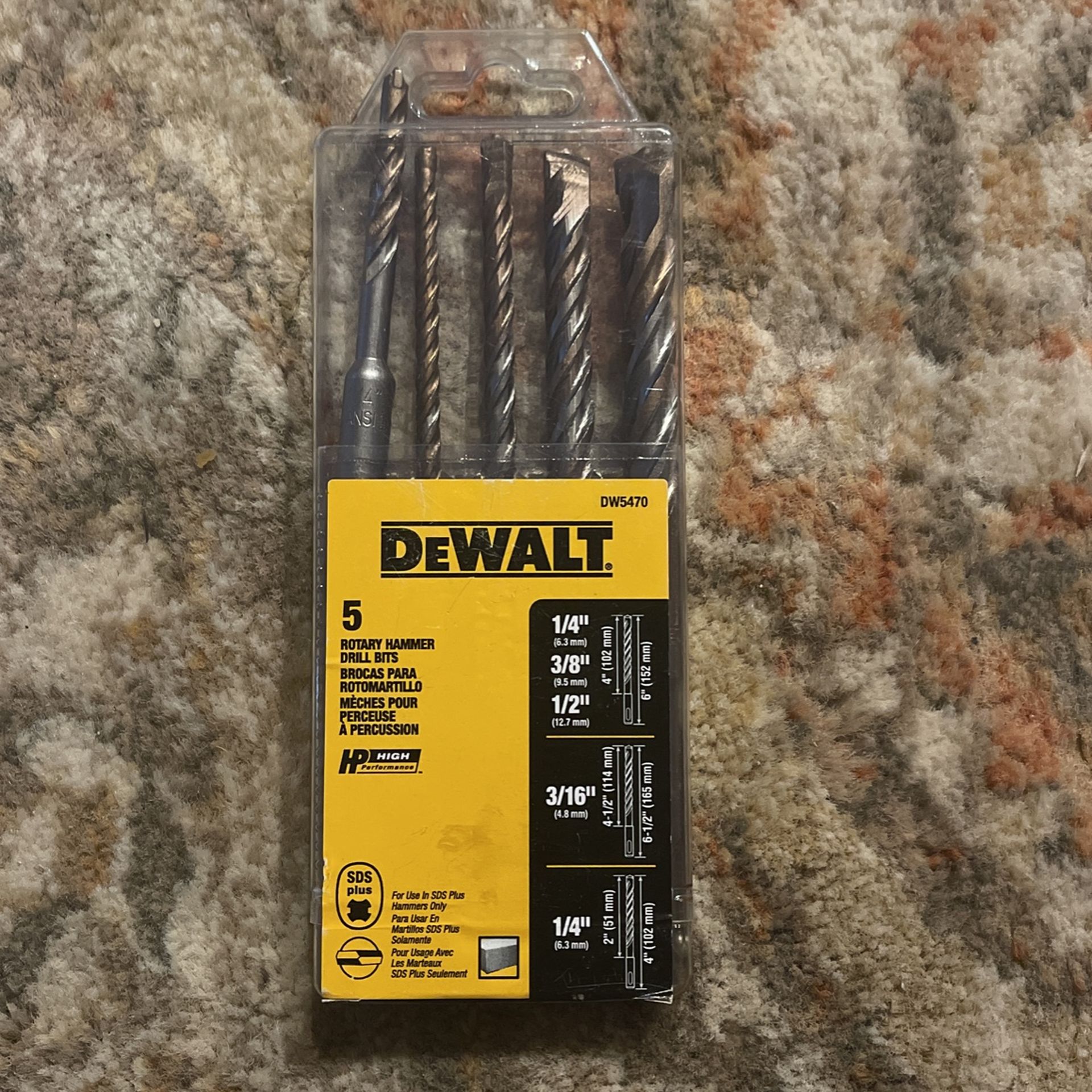 Dewalt DW5470 Rotary Hammer Drill Bits 5 Pieces