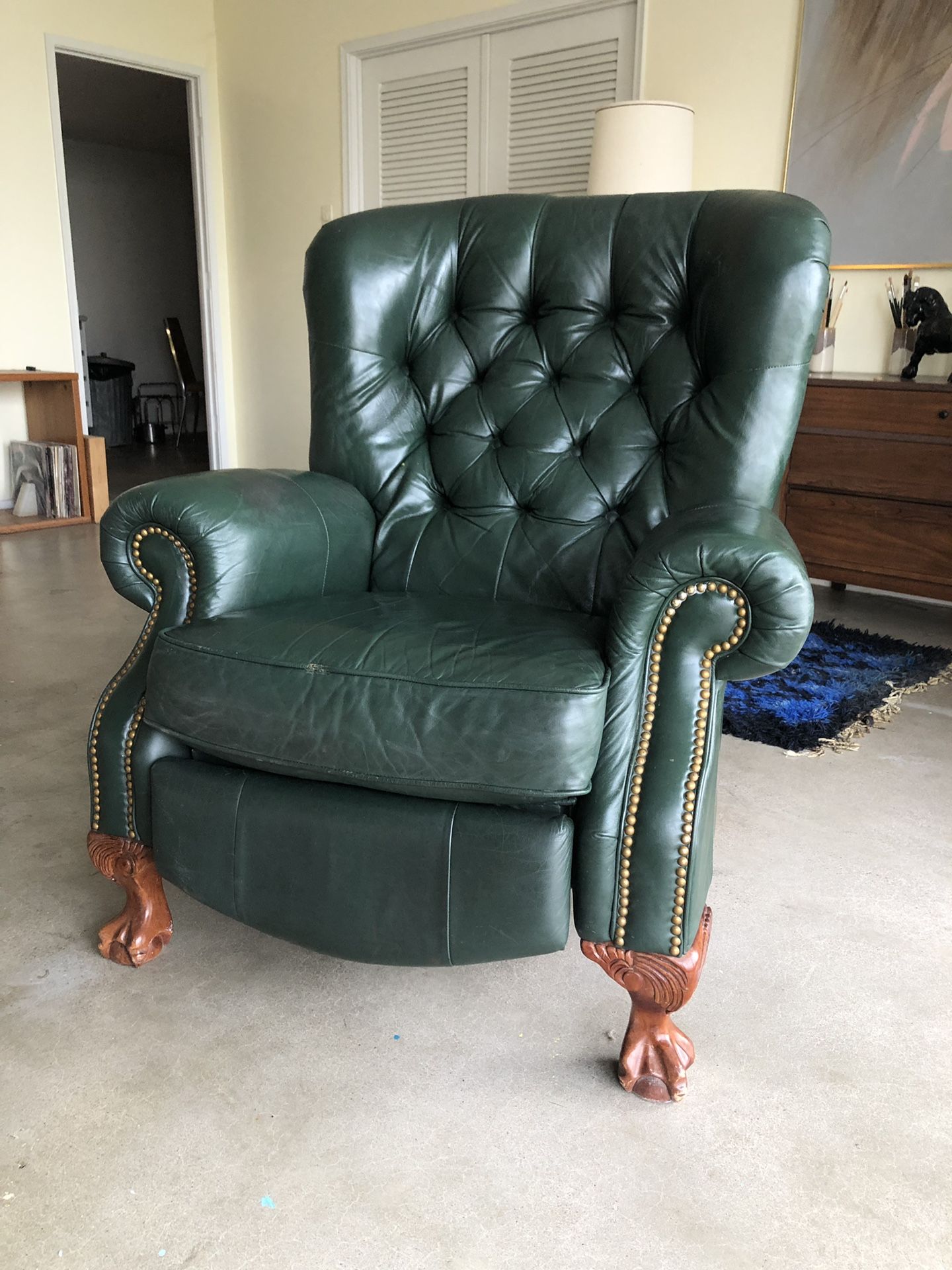 Vintage La Z Boy leather and claw foot recliner