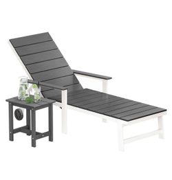 Plastic Adjustable Outdoor Patio Reclining Chaise Lounge Set with Wheel and Side Table