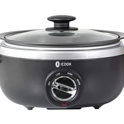 USC-35-OP001BL 3.5 Quart Slow Cooker,Aluminium Sear/Sauté Stew Pot Stovetop Safe