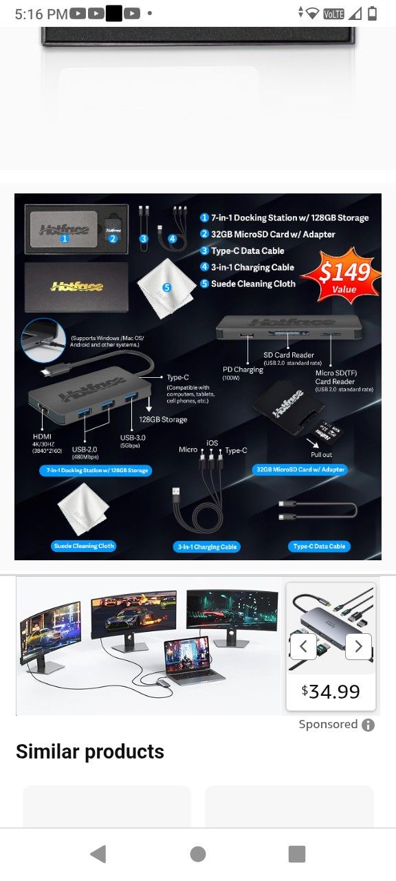 Brand New Hotface 7 in 1 Docking Station 128Gb Storage Capacity