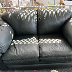 Leather Love Seat And Chair (Dark Green)