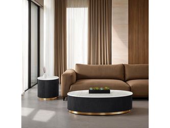 Virden Black/White/Gold Oval Cocktail Table