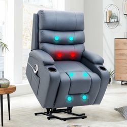 Power Lift Recliner Chair with Massage and Heat for Elderly, with 2 Cup Holders  Integrated side pocket provides a convenient spot to store the 