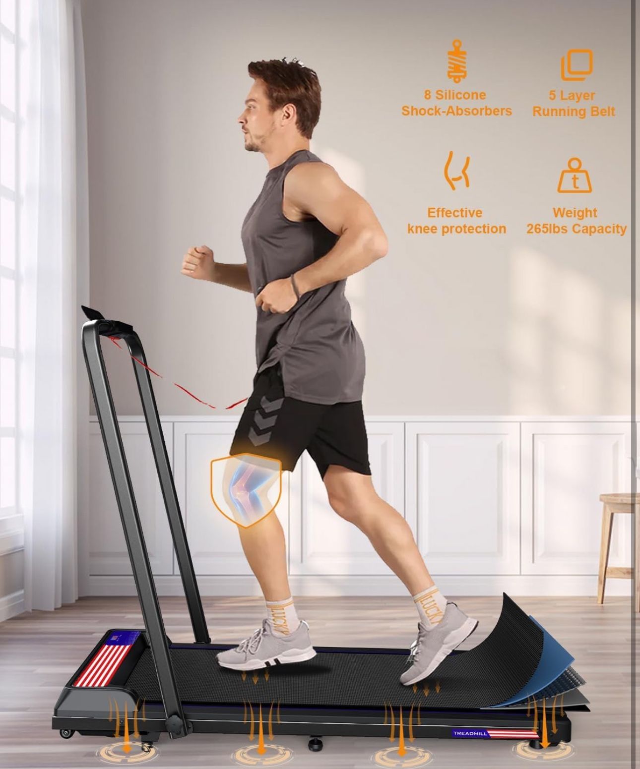 2 in 1 Folding Treadmill for Home/Office with Remote Control and APP,LED Display