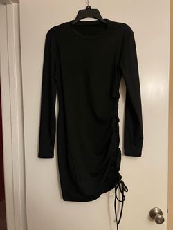 Black Long Sleeve Ruched Mini Dress