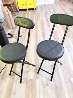 Set of 2 Black Folding Padded Chairs with Backrest