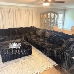 Oversized Fluffy Sectional + Ottoman 