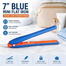 7" Blue Mini Flat Iron Travel Hair Straightener