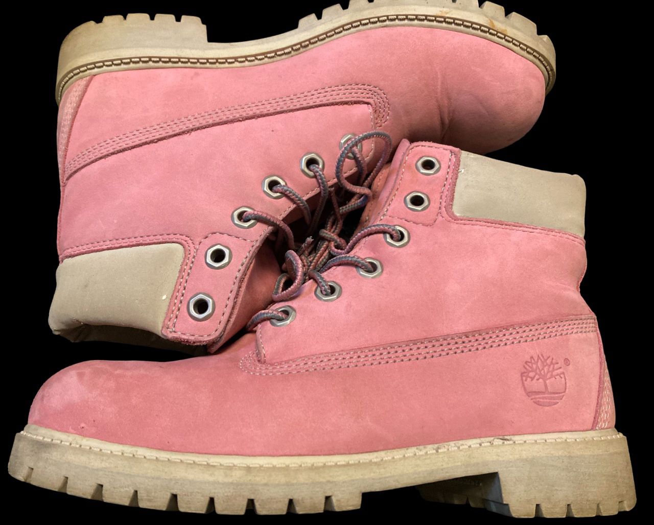 Pink Timberland Work Boots Nubuck Leather Clean 5M